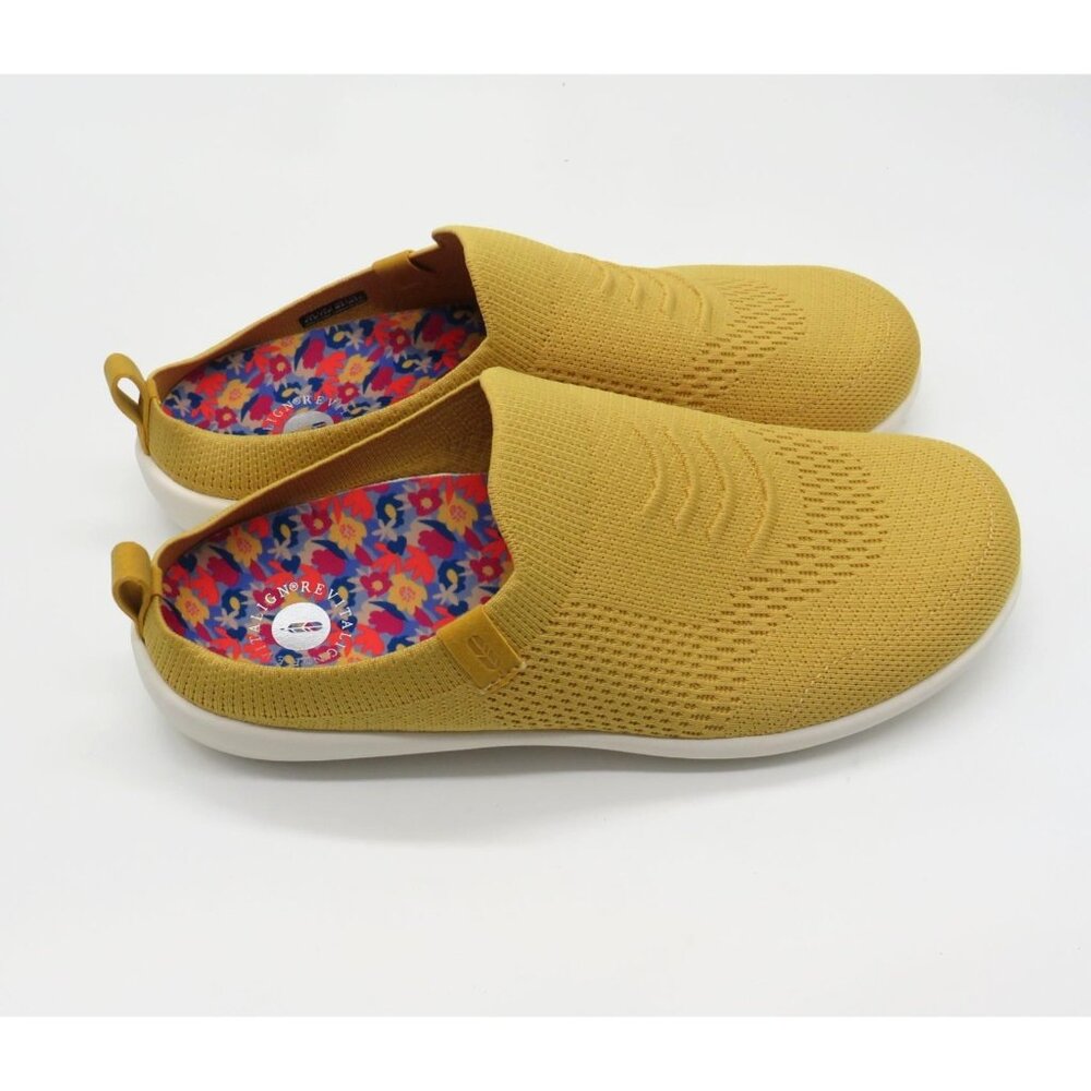 Revitalign Women's Yellow Slip-On Knit Sneakers Floral Insole 9.5D NEW